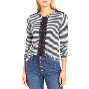 🦓HP!🦓 J. Crew Black and White Striped Lace Trimmed Long Sleeve T-shirt
